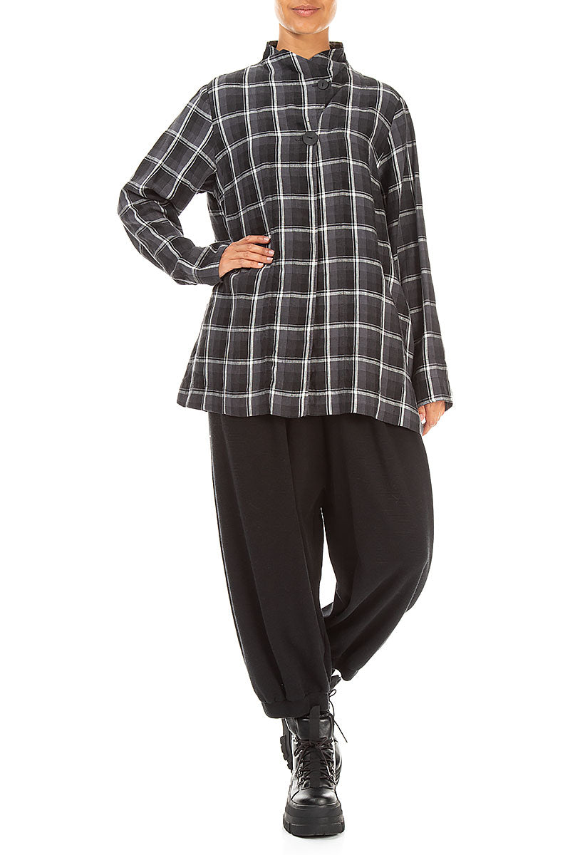 Checkered Dark Grey Linen Jacket