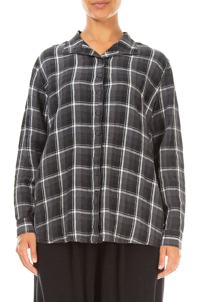 Checkered Dark Grey Linen Shirt