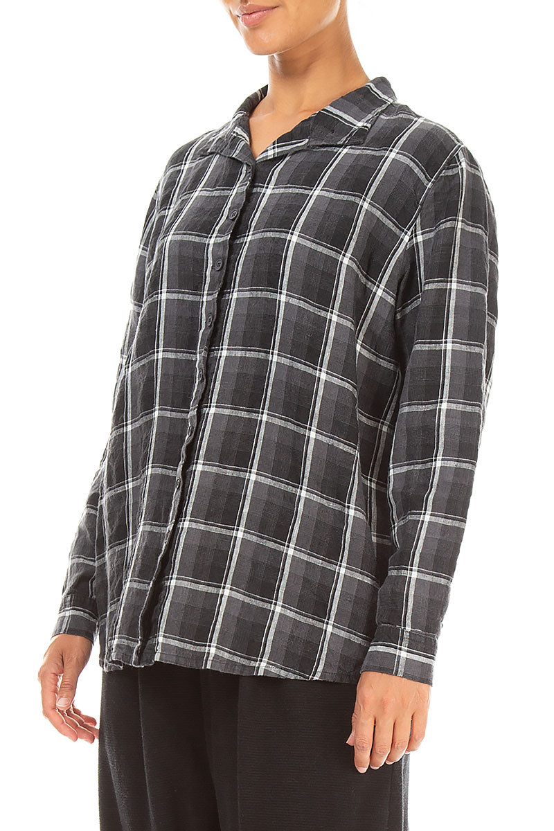 Checkered Dark Grey Linen Shirt