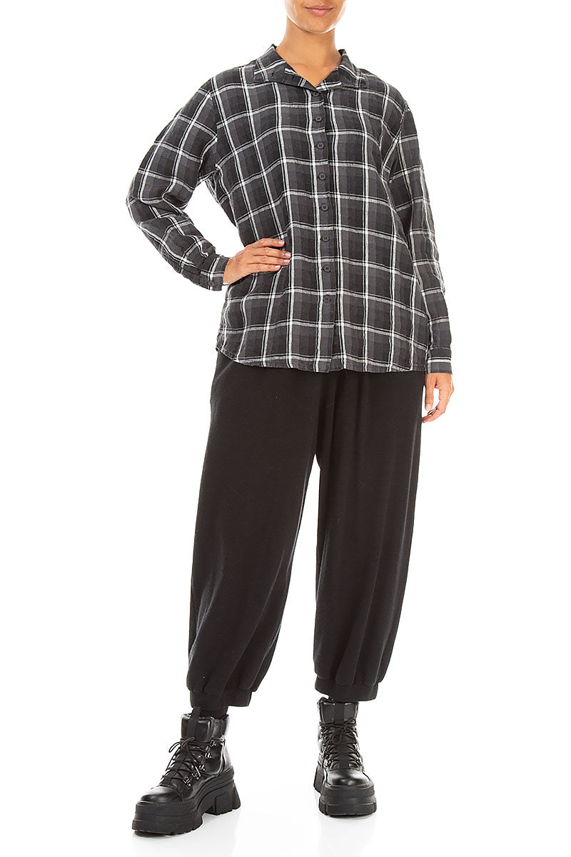Checkered Dark Grey Linen Shirt