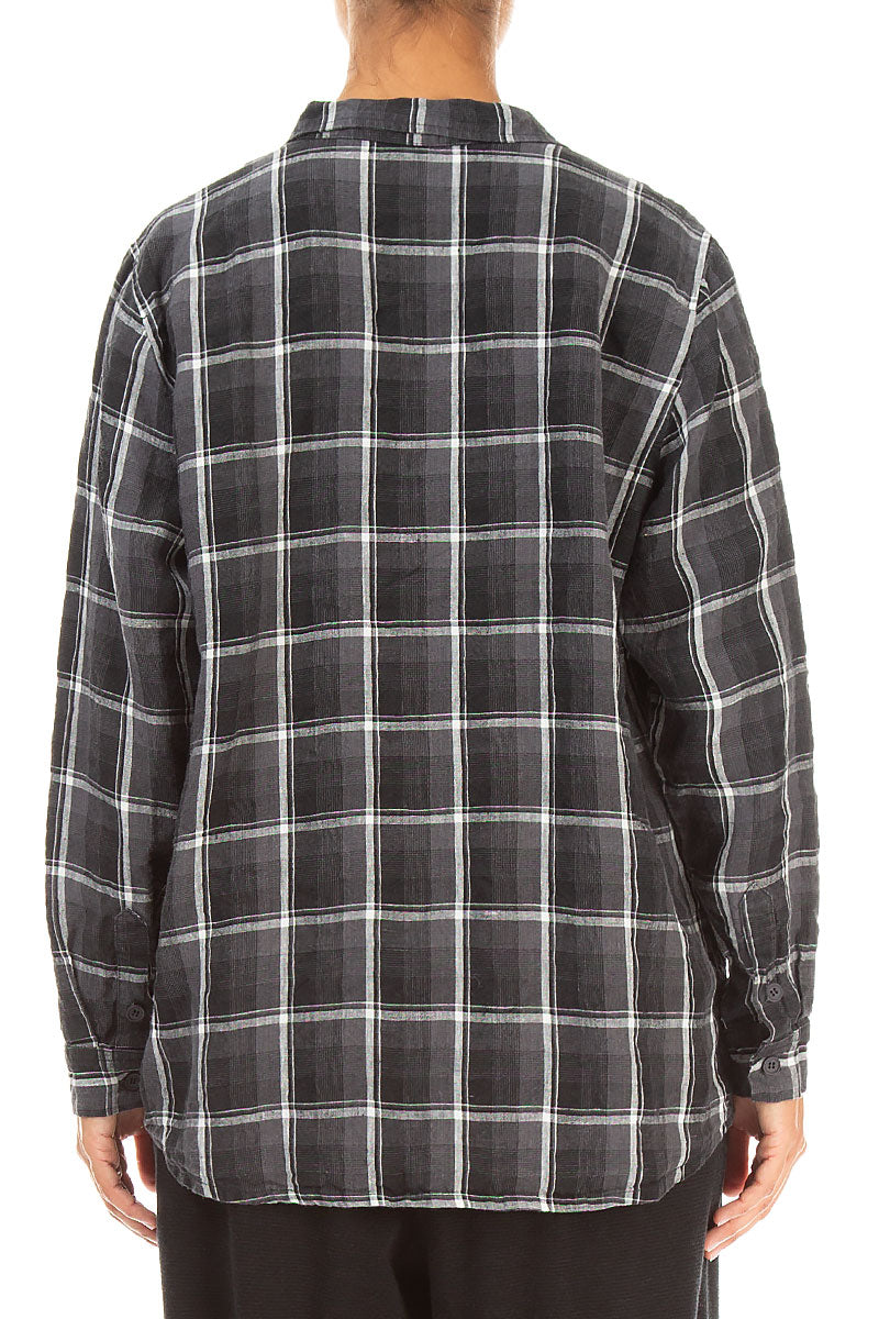 Checkered Dark Grey Linen Shirt