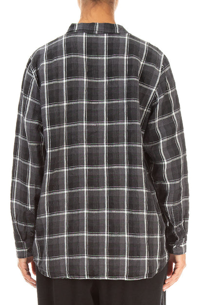 Checkered Dark Grey Linen Shirt