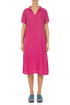 Collar Neck Crinkled Fuchsia Silk Dress 1