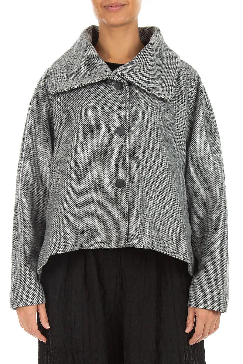 Collar Neck Soft Grey Wool Jacket 1