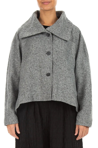 Collar Neck Soft Grey Wool Jacket 1