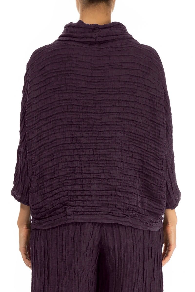 Cowl Neck Crinkled Deep Plum Silk Linen Blouse 2