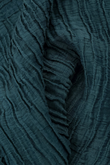Cowl Neck Crinkled Deep Turquoise Silk Linen Blouse