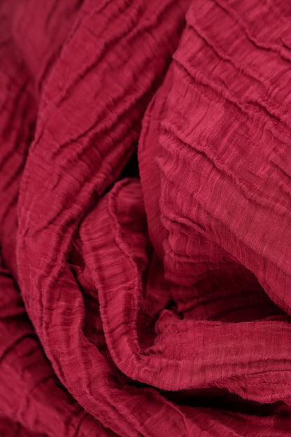 Cowl Neck Crinkled Ruby Silk Linen Blouse 5