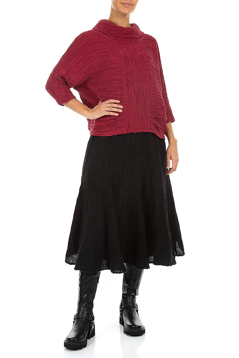 Cowl Neck Crinkled Ruby Silk Linen Blouse 4