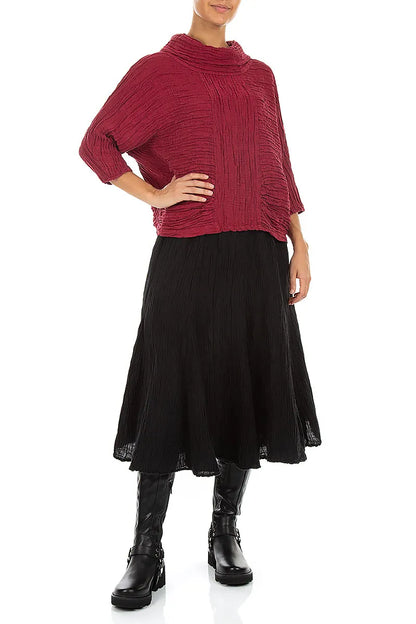 Cowl Neck Crinkled Ruby Silk Linen Blouse 4