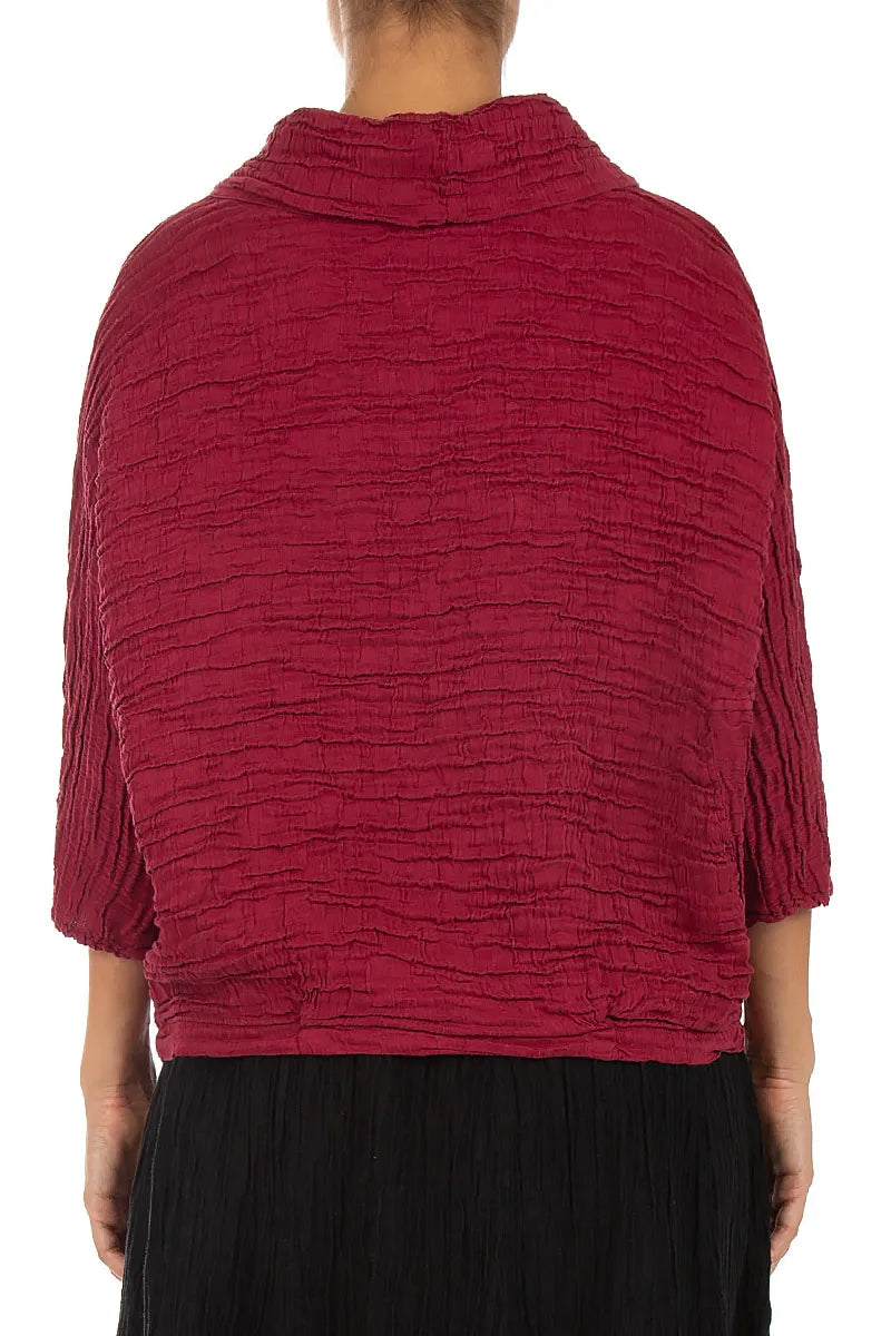 Cowl Neck Crinkled Ruby Silk Linen Blouse 2