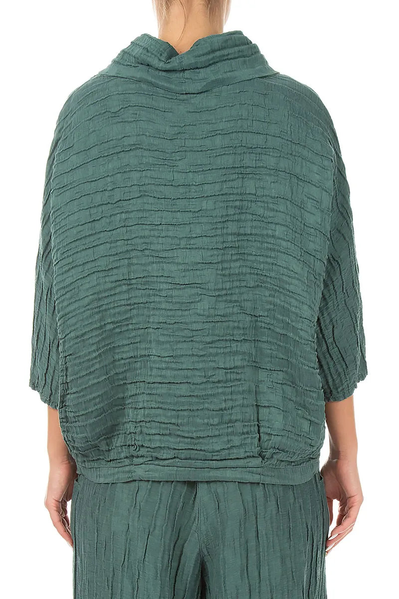 Cowl Neck Crinkled Sage Silk Linen Blouse 2