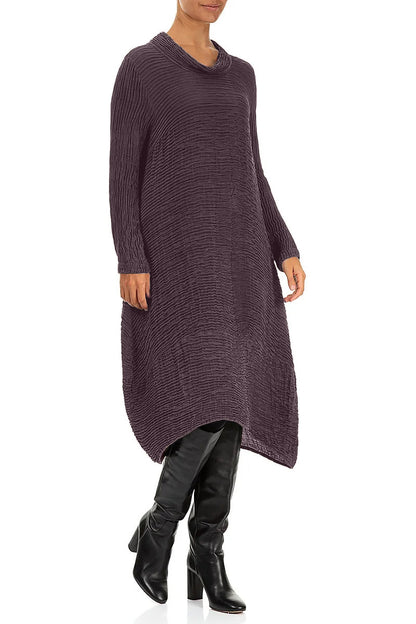 Cowl Neck Deep Plum Plissé Silk Dress