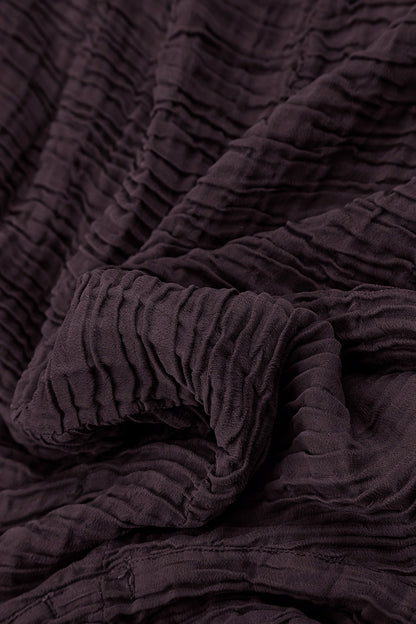 Cowl Neck Deep Plum Plissé Silk Dress
