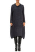 Cowl Neck Graphite Blue Plissé Silk Dress 1