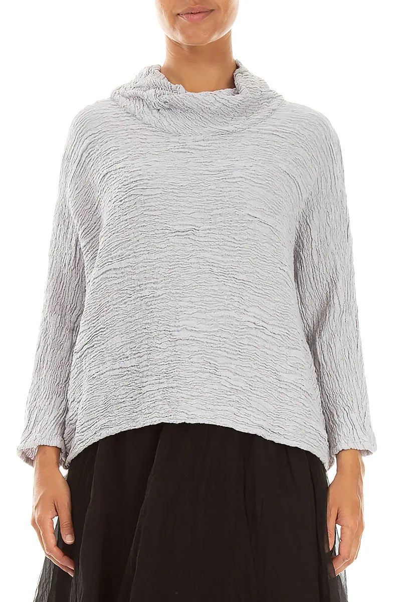 Cowl Neck Pearl Grey Textured Silk Linen Blouse