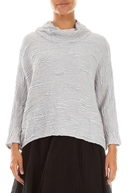 Cowl Neck Pearl Grey Textured Silk Linen Blouse