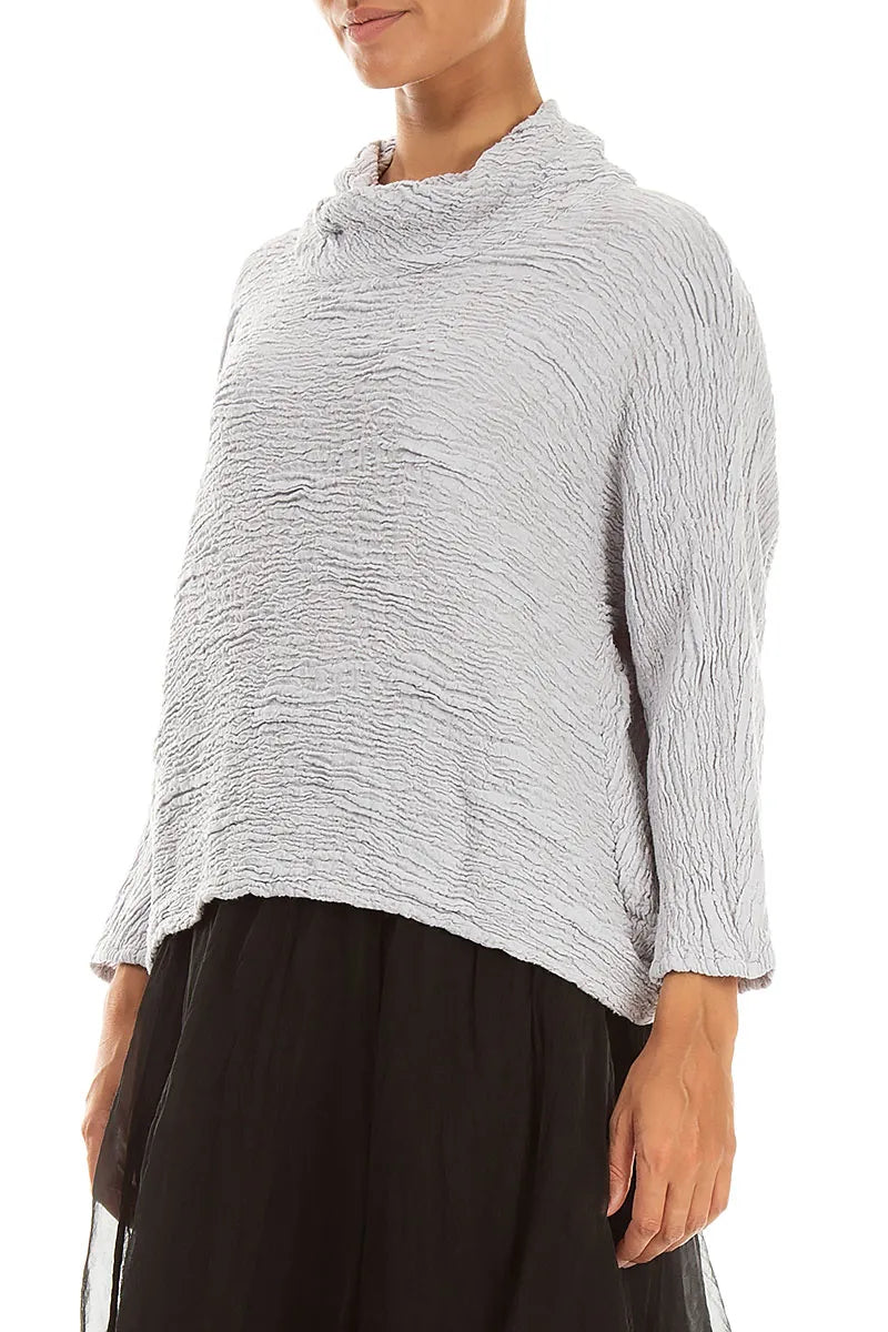 Cowl Neck Pearl Grey Textured Silk Linen Blouse