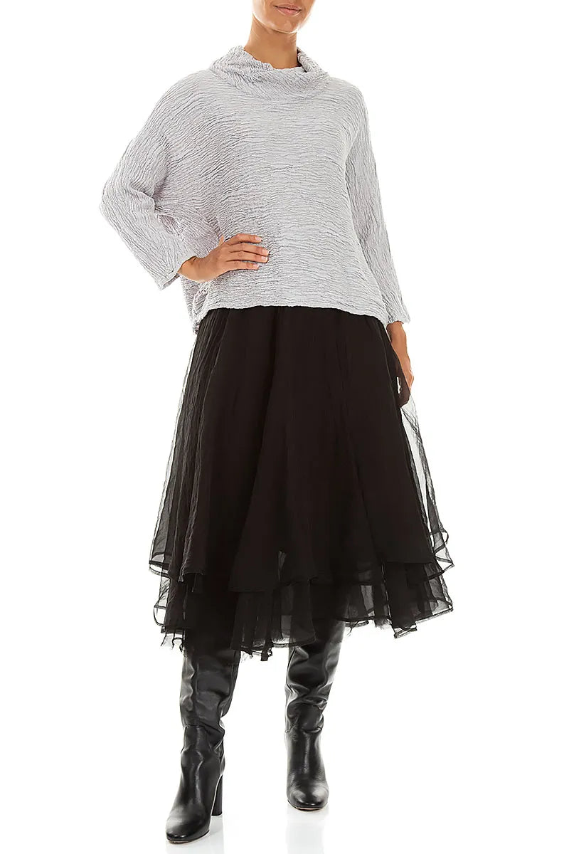 Cowl Neck Pearl Grey Textured Silk Linen Blouse