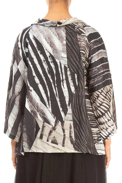 Soft Cowl Neck Wild Ink Textured Silk Blouse