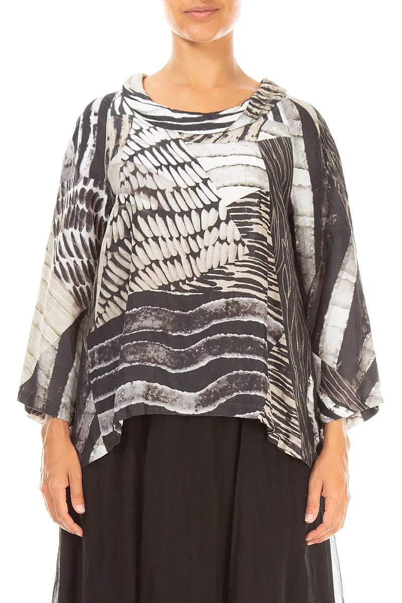 Soft Cowl Neck Wild Ink Textured Silk Blouse