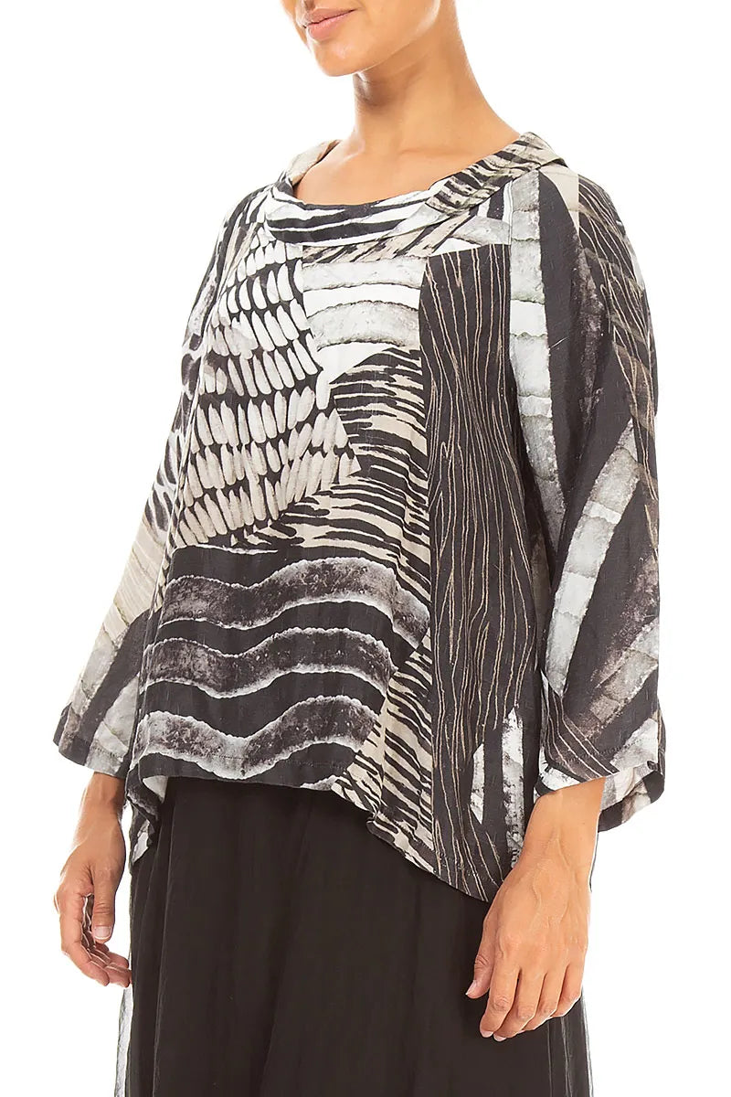 Soft Cowl Neck Wild Ink Textured Silk Blouse