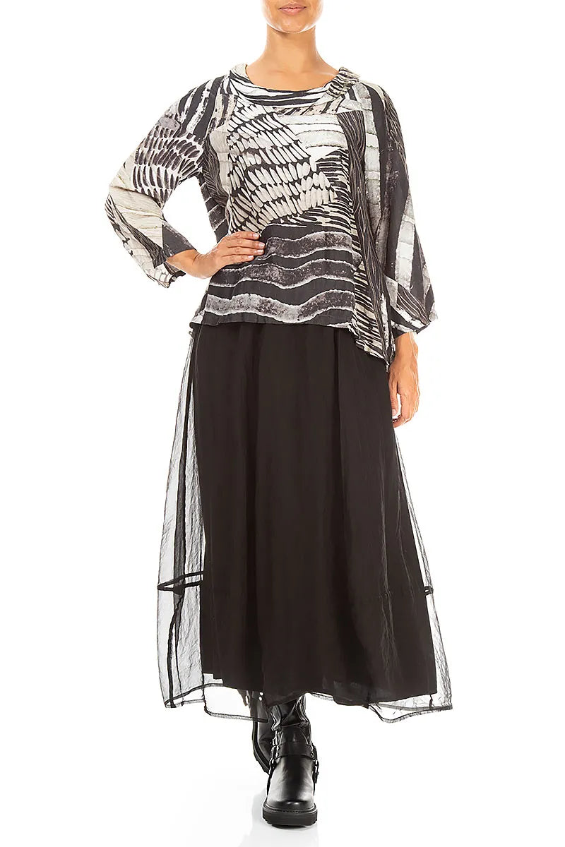 Soft Cowl Neck Wild Ink Textured Silk Blouse