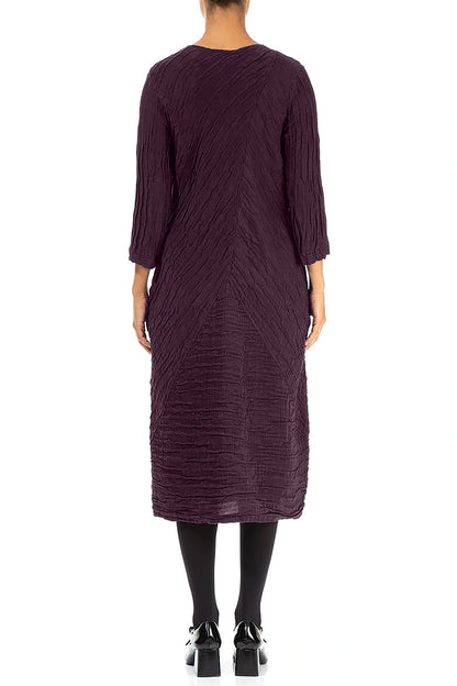 Crinkled Deep Plum Silk Linen Midi Dress