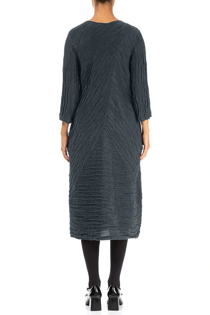 Crinkled Slate Silk Linen Midi Dress