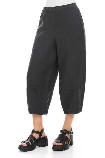 Cropped Loose Graphite Linen Trousers 3