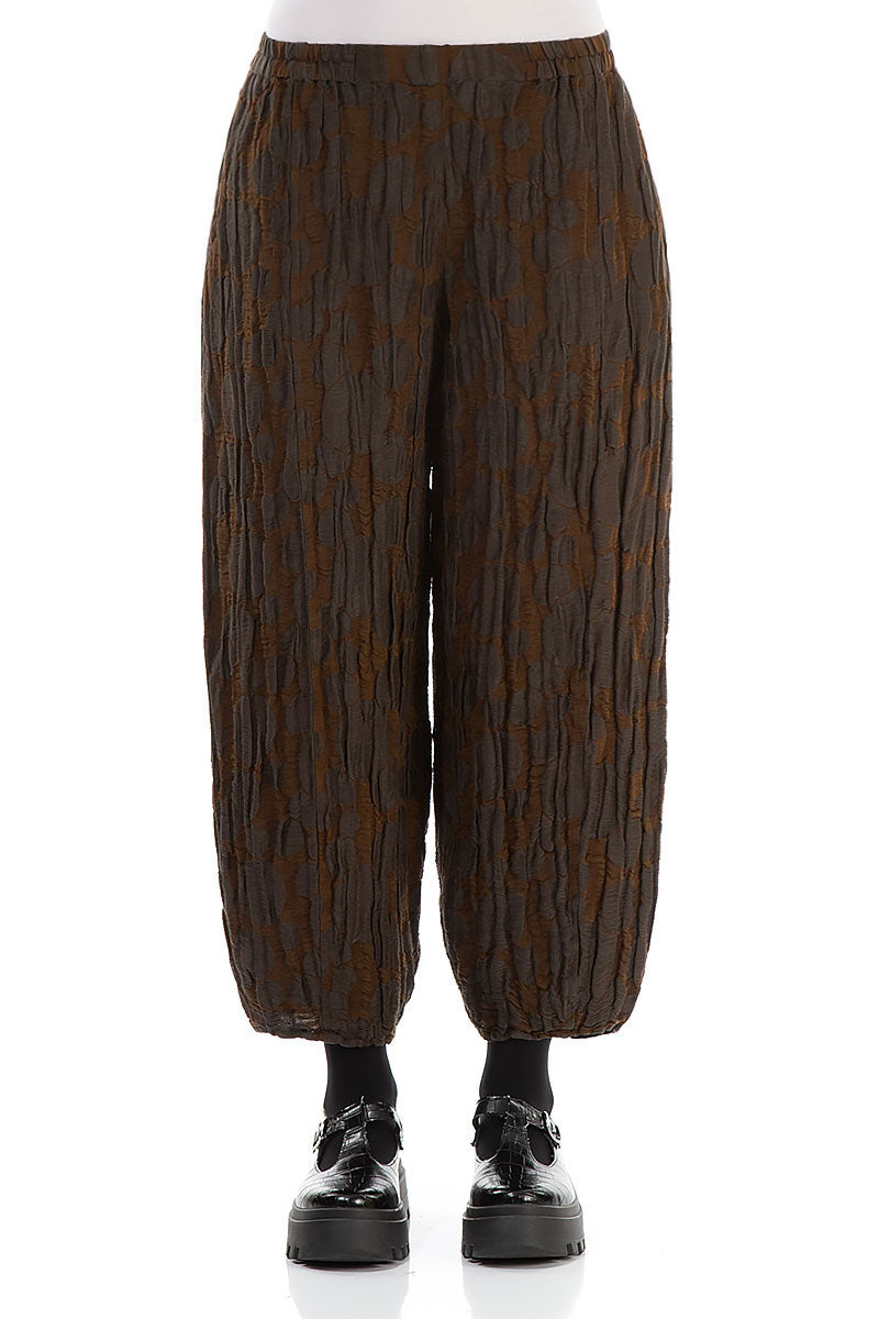 Cropped Taper Truffle Brown Circle Silk Linen Trousers