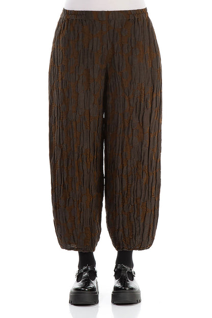 Cropped Taper Truffle Brown Circle Silk Linen Trousers