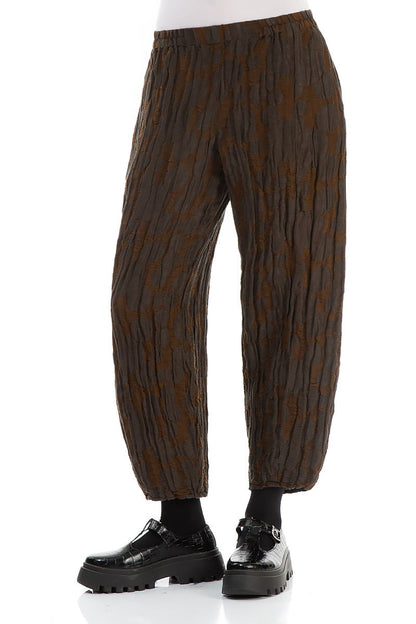 Cropped Taper Truffle Brown Circle Silk Linen Trousers