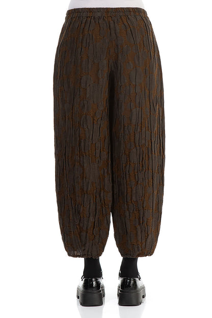 Cropped Taper Truffle Brown Circle Silk Linen Trousers