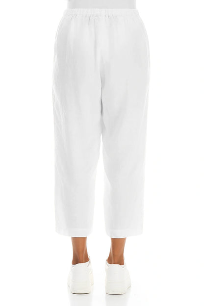 Cropped White Linen Trousers 2