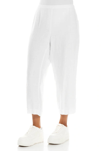 Cropped White Linen Trousers 3