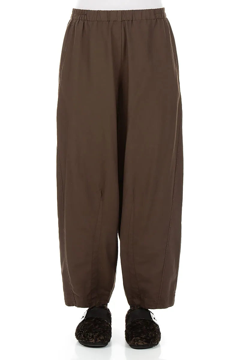 Curved Truffle Brown Silk Cotton Trousers 1