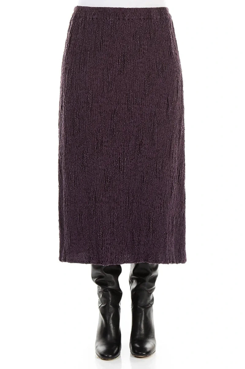 Deep Plum Textured Silk Linen Pencil Skirt 1