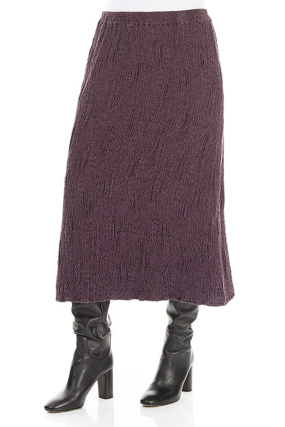 Deep Plum Textured Silk Linen Pencil Skirt