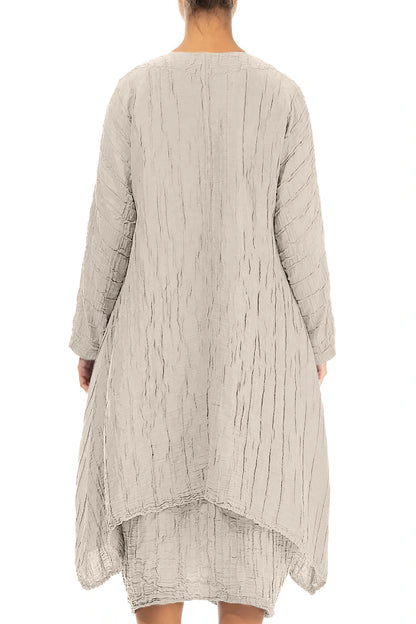 Dropped Edge Crinkled Beige Silk Linen Jacket 2