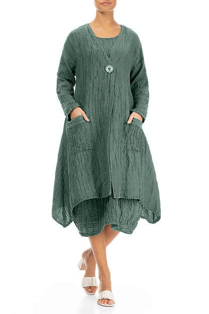 Dropped Edge Crinkled Sage Silk Linen Jacket 4