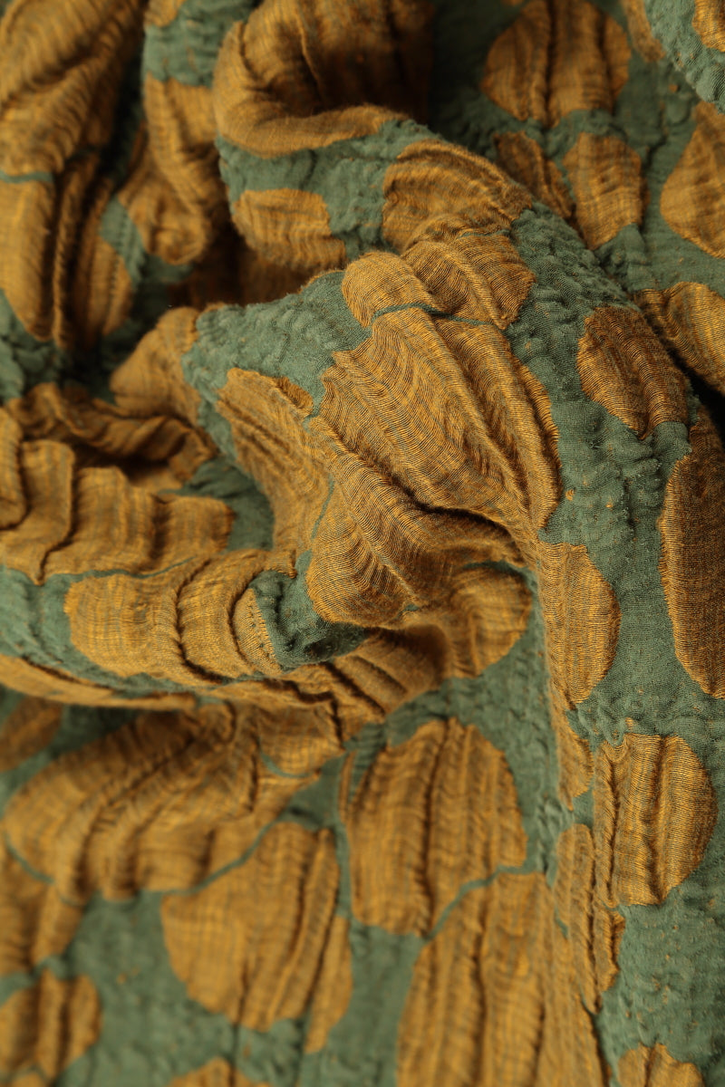 Dropped Edge Golden Olive Circle Silk Linen Jacket 5