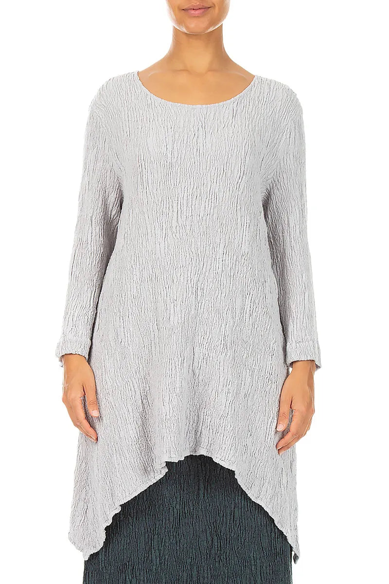 Dropped Edge Pearl Grey Textured Silk Linen Tunic