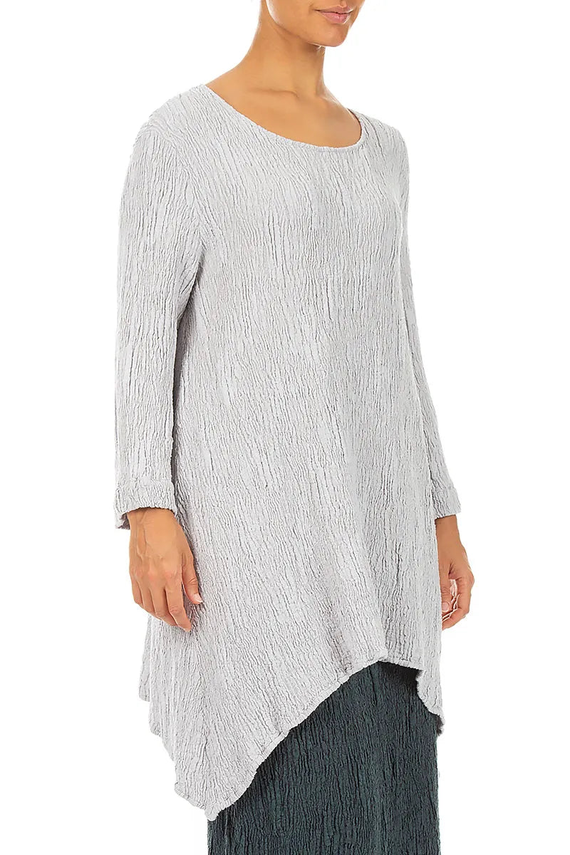 Dropped Edge Pearl Grey Textured Silk Linen Tunic