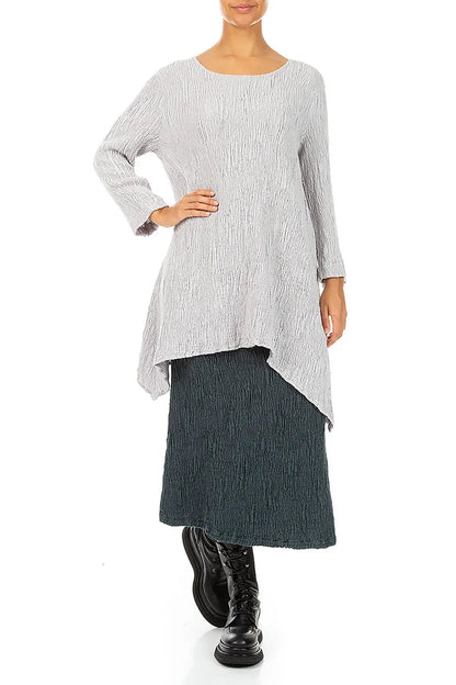 Dropped Edge Pearl Grey Textured Silk Linen Tunic