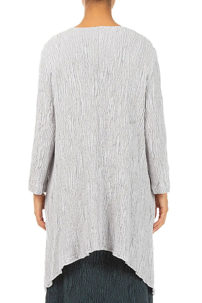 Dropped Edge Pearl Grey Textured Silk Linen Tunic