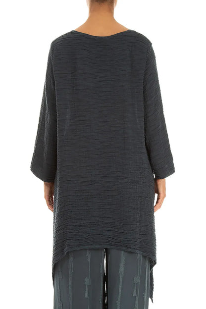 Dropped Edge Slate Crinkled Silk Tunic