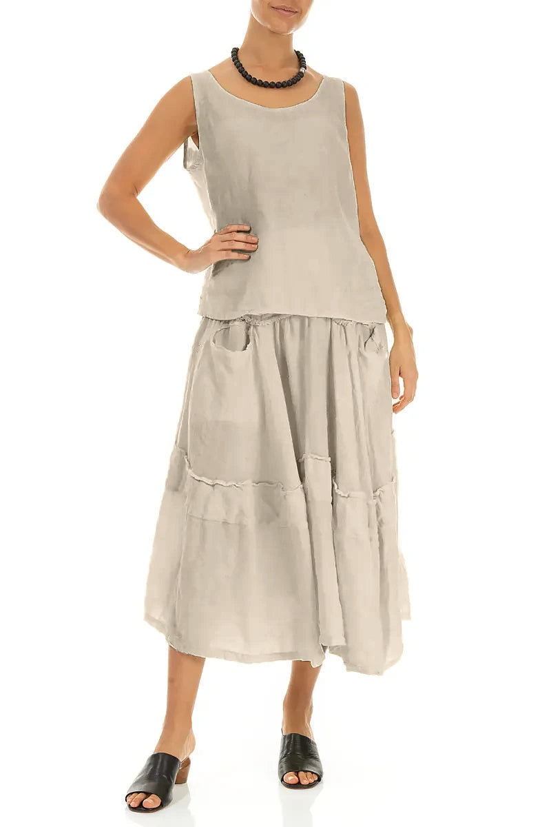Flared Beige Crêpe Linen Skirt 4
