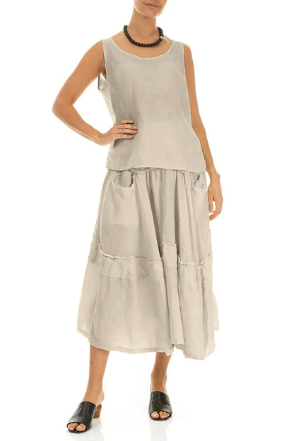 Flared Beige Crêpe Linen Skirt 4