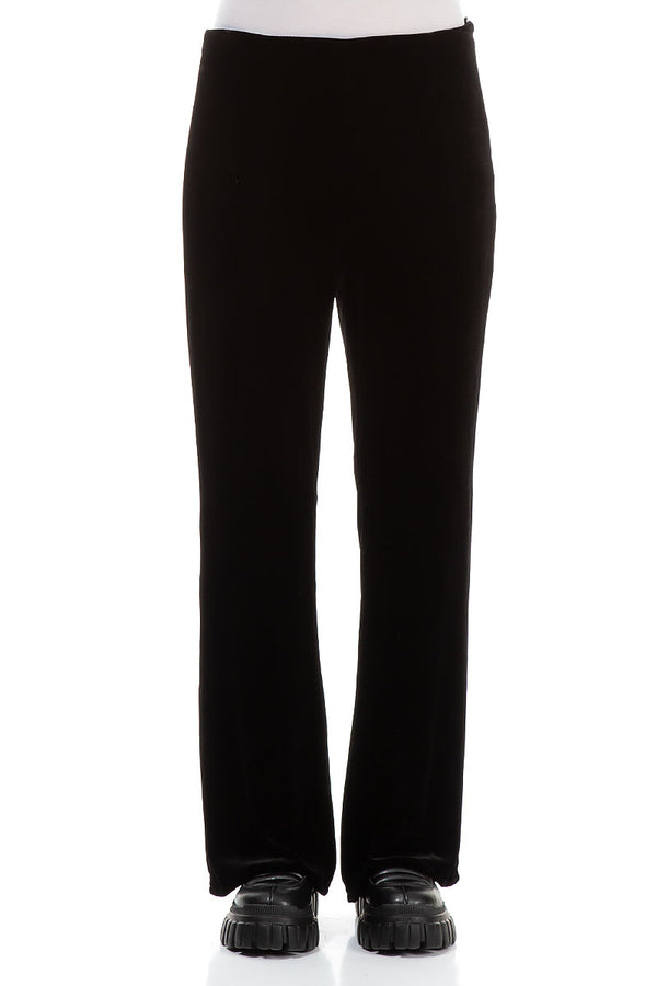 Flared Black Stretch Silk Velvet Trousers 1
